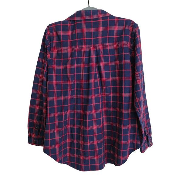 L.L. Bean Wicked Good Plaid Shirt Womens Size L Petite Button Up Top Red Navy - Picture 2 of 8
